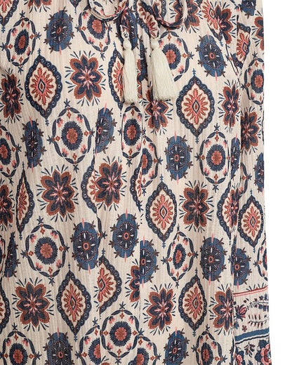 bindebånd ved halsudskæring på mønstret bluse Freequent FQNOMES-BLOUSE Moonbeam w. Baked Apple