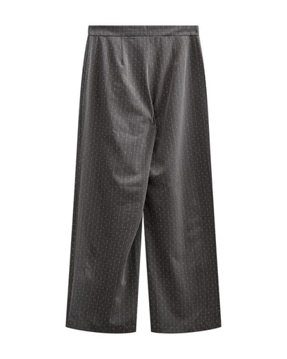 grå bukser med striber og similisten. Freequent FQWIDY-PANTS Dark Grey Mel w Star Off-white