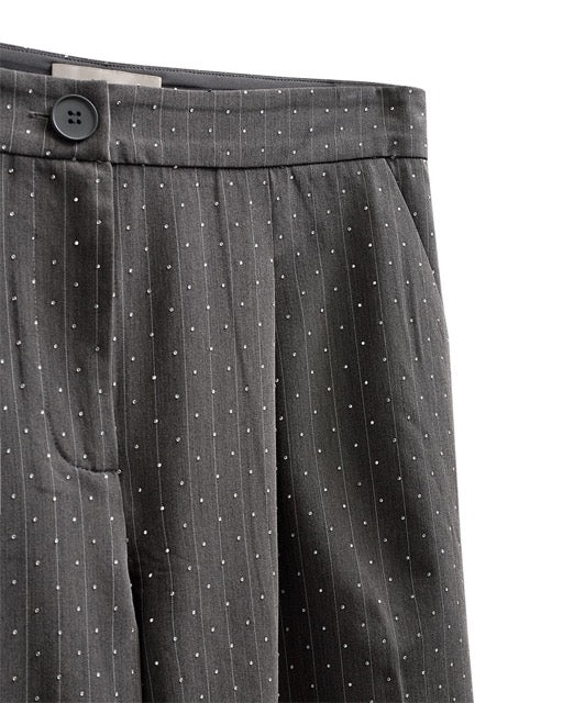 grå bukser med striber og similisten. Freequent FQWIDY-PANTS Dark Grey Mel w Star Off-white