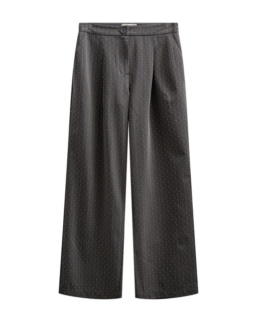 grå bukser med striber og similisten. Freequent FQWIDY-PANTS Dark Grey Mel w Star Off-white