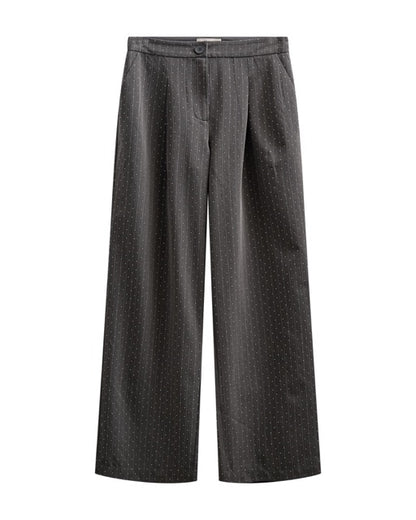 grå bukser med striber og similisten. Freequent FQWIDY-PANTS Dark Grey Mel w Star Off-white