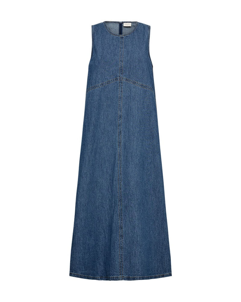 lang denimkjole uden ærmer. Freequent FQLISEA-DRESS Medium Blue Denim