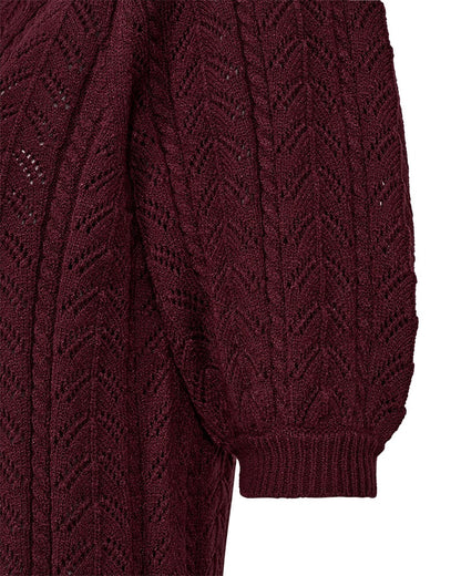 hullet mønster på bordeaux rød kortærmet strik. Freequent FQCLARRY-PULLOVER Port Royale