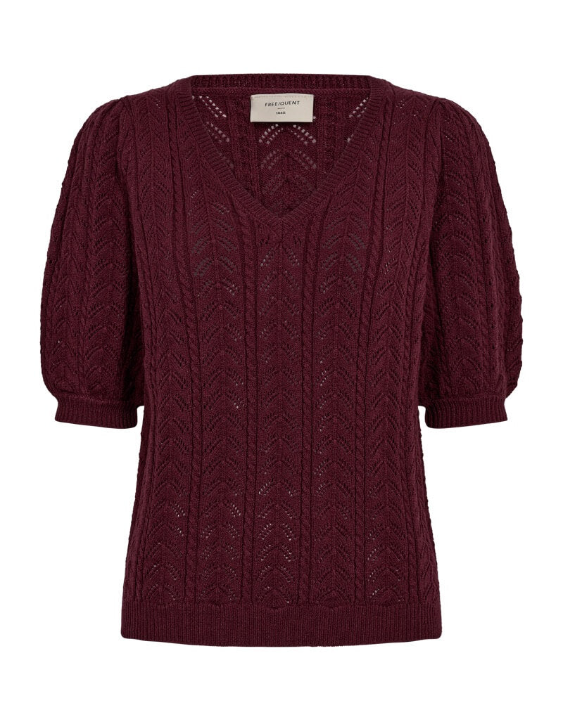 bordeaux rød kortærmet strik. Freequent FQCLARRY-PULLOVER Port Royale