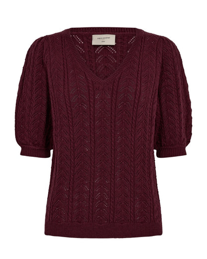 bordeaux rød kortærmet strik. Freequent FQCLARRY-PULLOVER Port Royale