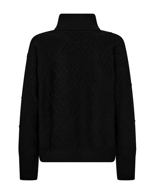sort strik med mønster og rullekrave. Freequent FQSATURN-PULLOVER Black