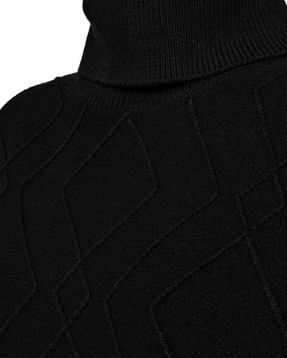 sort strik med mønster og rullekrave. Freequent FQSATURN-PULLOVER Black