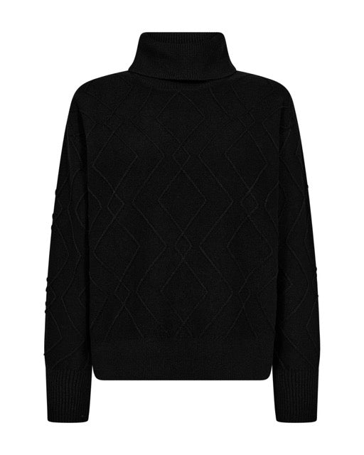 sort strik med mønster og rullekrave. Freequent FQSATURN-PULLOVER Black