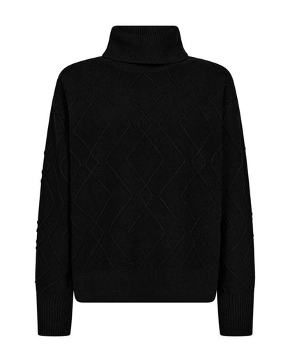 sort strik med mønster og rullekrave. Freequent FQSATURN-PULLOVER Black