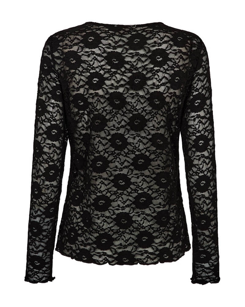 ryggen af sort blondebluse med blomstermønster. Freequent FQLENNON-BLOUSE Black