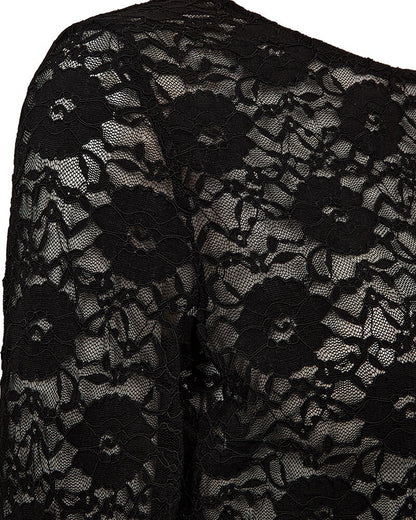 blomster på sort blondebluse med blomstermønster. Freequent FQLENNON-BLOUSE Black