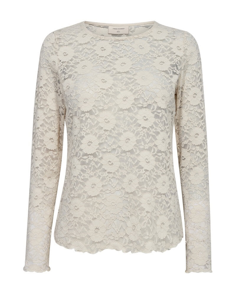 creme hvid blondebluse let gennemsigtig. Freequent FQLENNON-BLOUSE Moonbeam