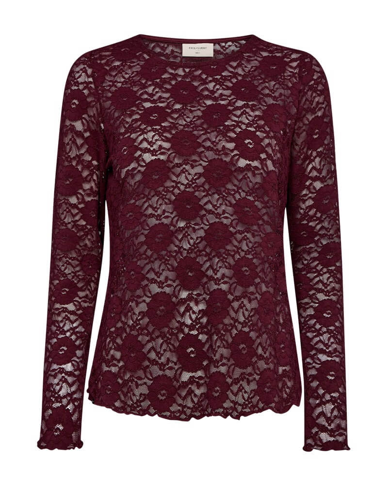 rød blondebluse let gennemsigtig. Freequent FQLENNON-BLOUSE Port Royale