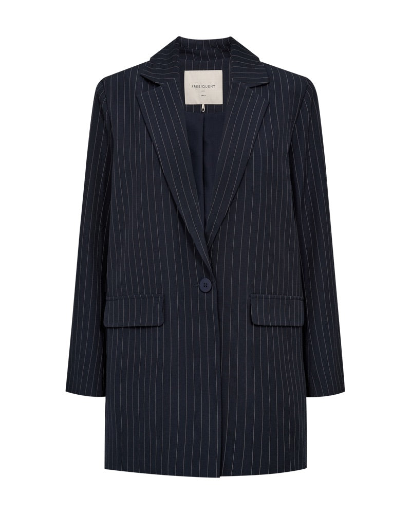 blå stribet blazer Freequent FQMYNTE-JACKET Salute w. Star Off-White