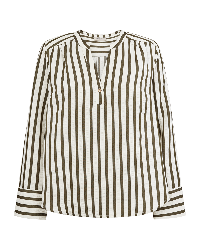 stribet bluse Freequent FQNOTO-BLOUSE Star Off-white w Winter Moss