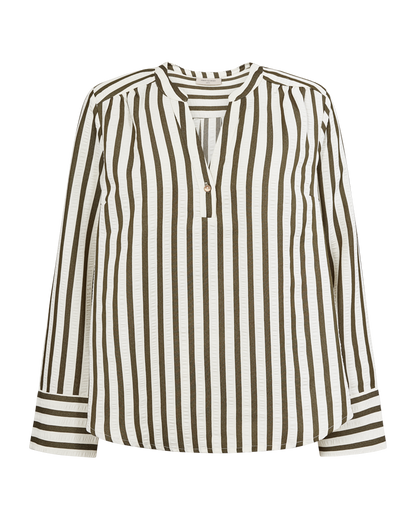 stribet bluse Freequent FQNOTO-BLOUSE Star Off-white w Winter Moss