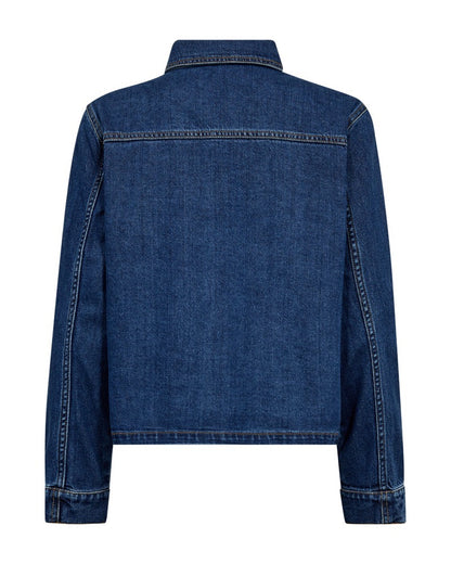 ryggen af blå denimjakke med 2 brystlommer og knaplukning. Freequent FQRINNA-JACKET denim