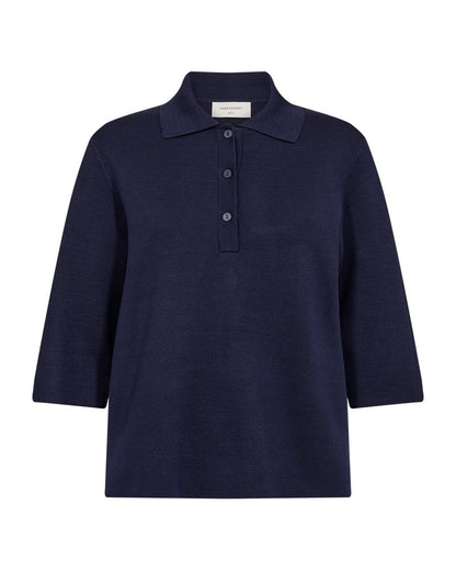 blå t-shirt med skjortelook og halvlange ærmer. Freequent FQANI-PULLOVER Navy Blazer