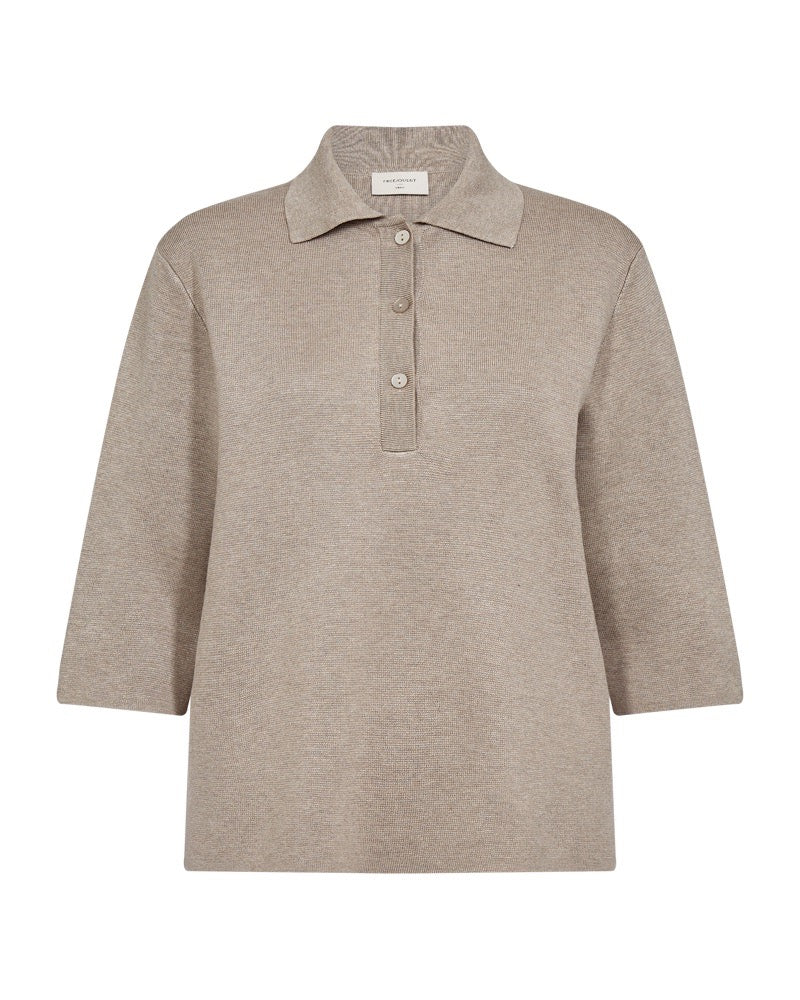 beige t-shirt med skjortelook og halvlange ærmer. Freequent FQANI-PULLOVER Simply Taupe Mel