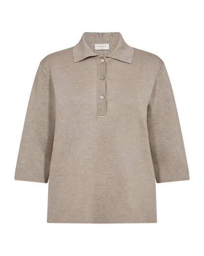 beige t-shirt med skjortelook og halvlange ærmer. Freequent FQANI-PULLOVER Simply Taupe Mel