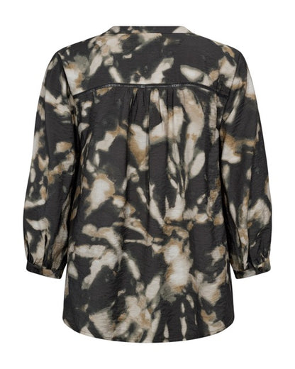 læg på ryggen af sort mønstret bluse med knapper Freequent FQNUNU-BLOUSE Asphalt w. Antique Bronze