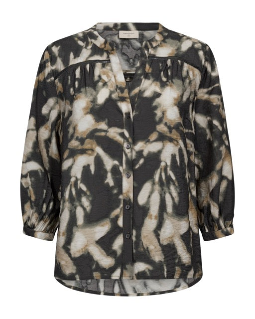 sort mønstret bluse med knapper Freequent FQNUNU-BLOUSE Asphalt w. Antique Bronze