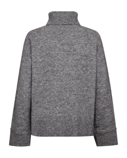 grå strik med rullekrave Freequent FQMULLE-PULLOVER Med. Grey Melange
