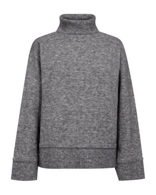grå strik med rullekrave Freequent FQMULLE-PULLOVER Med. Grey Melange