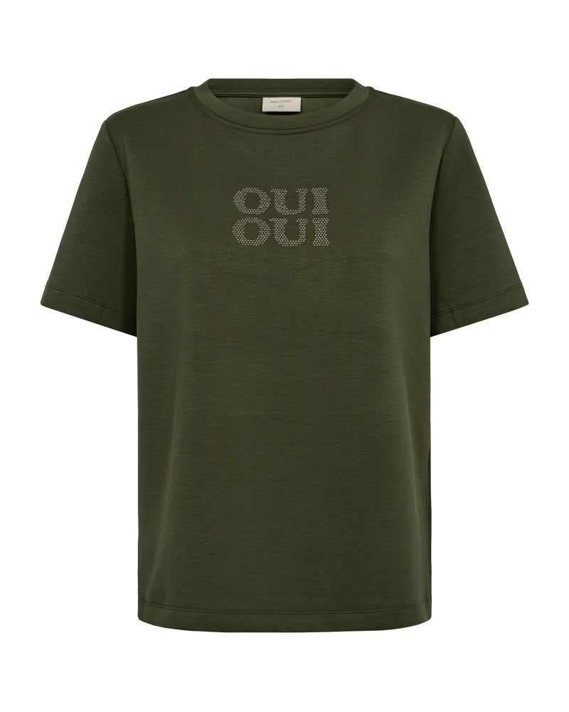grøn t-shirt med similisten på brystet. Freequent FQMALAK-TEE Kombu Green