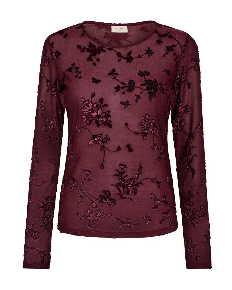 bordeaux rød mesh bluse Freequent FQBISKA-BLOUSE Port Royale