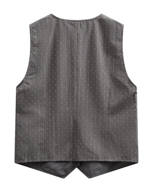 grå vest med similisten. Freequent FQWIDY-WAISTCOAT Dark Grey Mel w Star Off-white