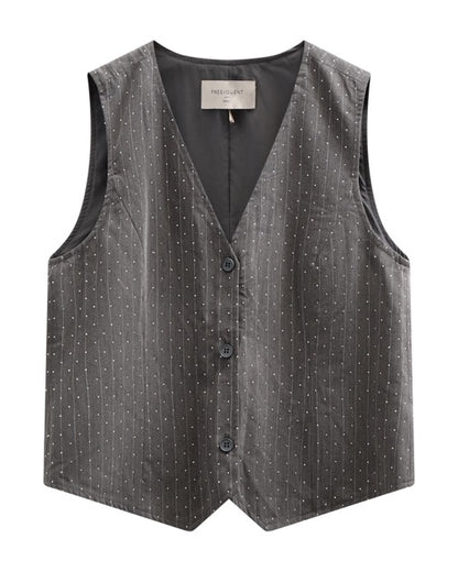 grå vest med similisten. Freequent FQWIDY-WAISTCOAT Dark Grey Mel w Star Off-white
