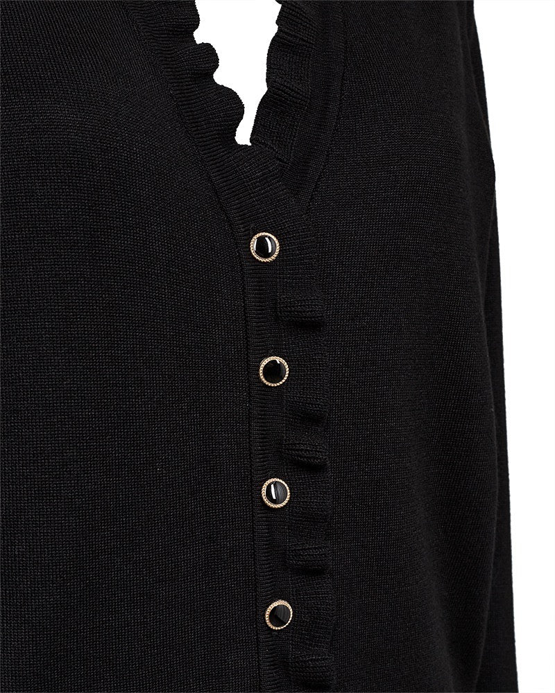 knapper på kort sort cardigan med flæsedetaljer. Freequent FQKATIE-CARDIGAN Black