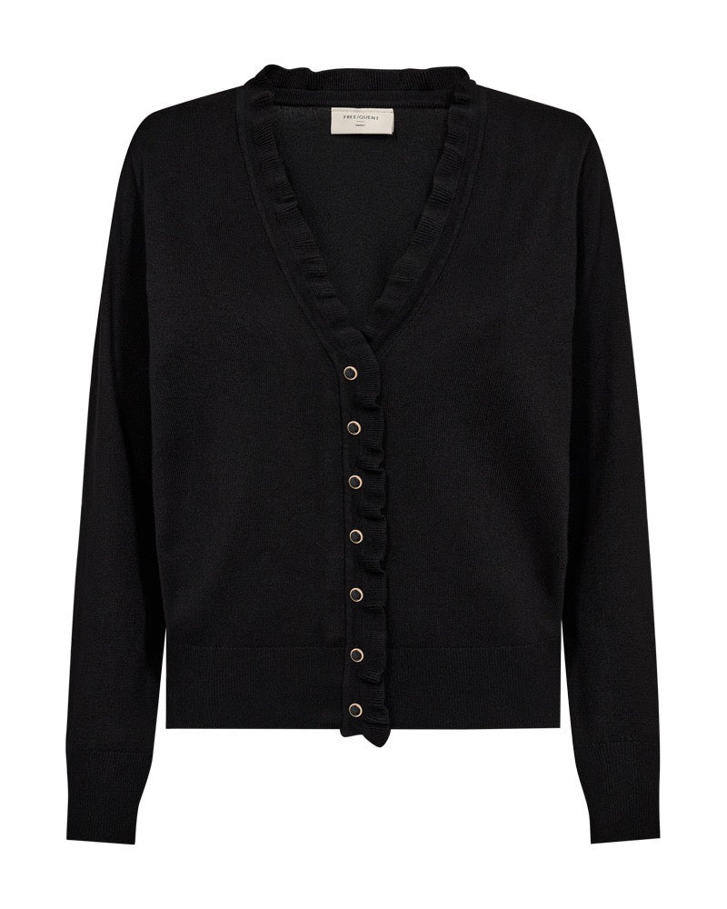 kort sort cardigan med flæsedetaljer. Freequent FQKATIE-CARDIGAN Black