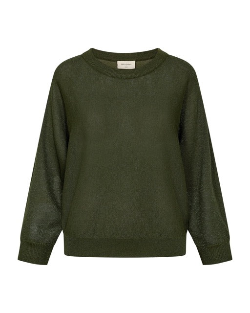 grøn strik med glimmereffekt. Freequent FQBETTY-PULLOVER Kombu Green