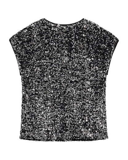 festtop med palietter. Freequent FQLUNE-BLOUSE Black w. Silver