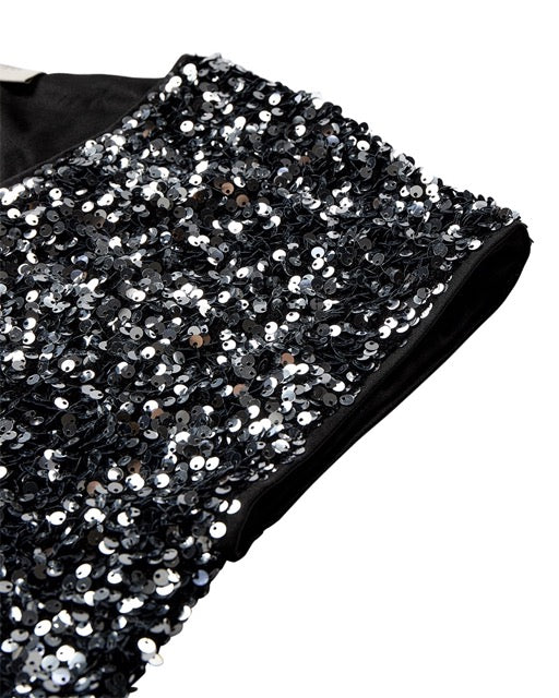 festtop med palietter. Freequent FQLUNE-BLOUSE Black w. Silver