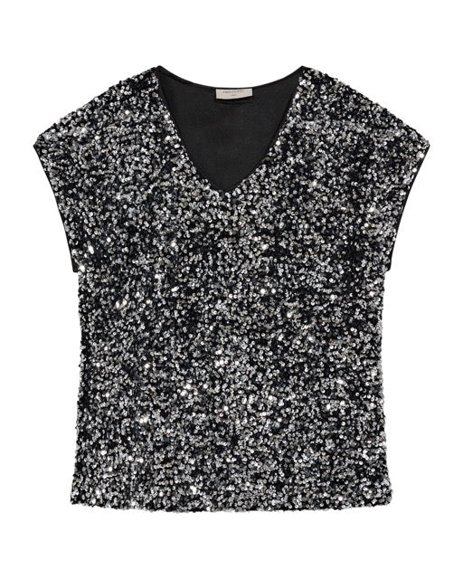 festtop med palietter. Freequent FQLUNE-BLOUSE Black w. Silver