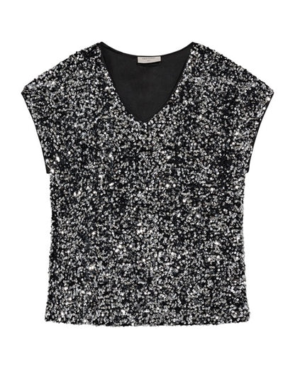festtop med palietter. Freequent FQLUNE-BLOUSE Black w. Silver