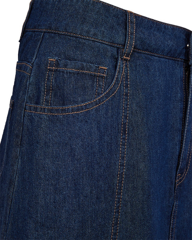 sidelomme på blå denimnederdel mellemlang Freequent FQLISEA-SKIRT Medium Blue Denim