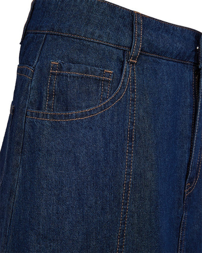sidelomme på blå denimnederdel mellemlang Freequent FQLISEA-SKIRT Medium Blue Denim