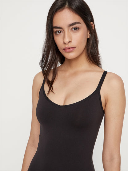 Pieces kort tætsiddende sort kjole tynde stropper PCBALLROOM LONG SINGLET NOOS BC Black v-udskæring