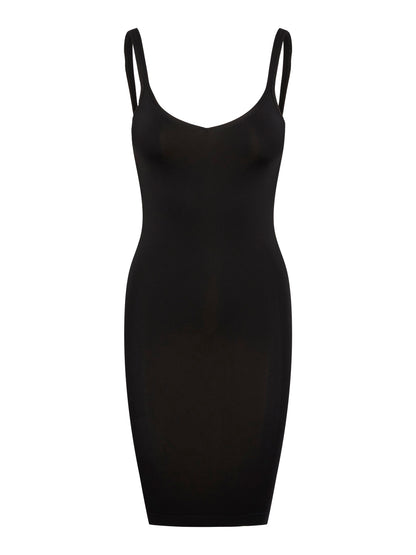 Pieces kort tætsiddende sort kjole tynde stropper PCBALLROOM LONG SINGLET NOOS BC Black forfra