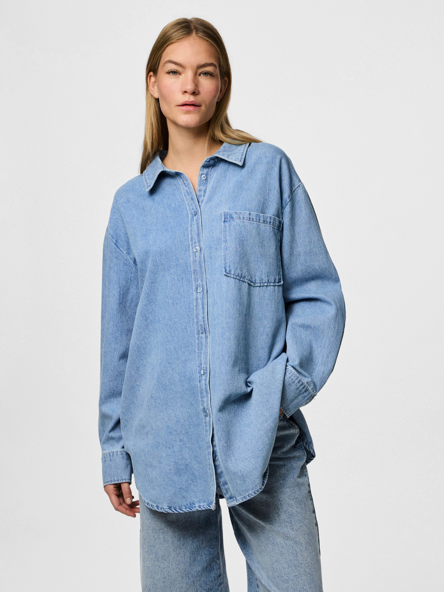 PIECES  PCMAISIE LS DENIM SHIRT NOOS BC | Medium Blue Denim
