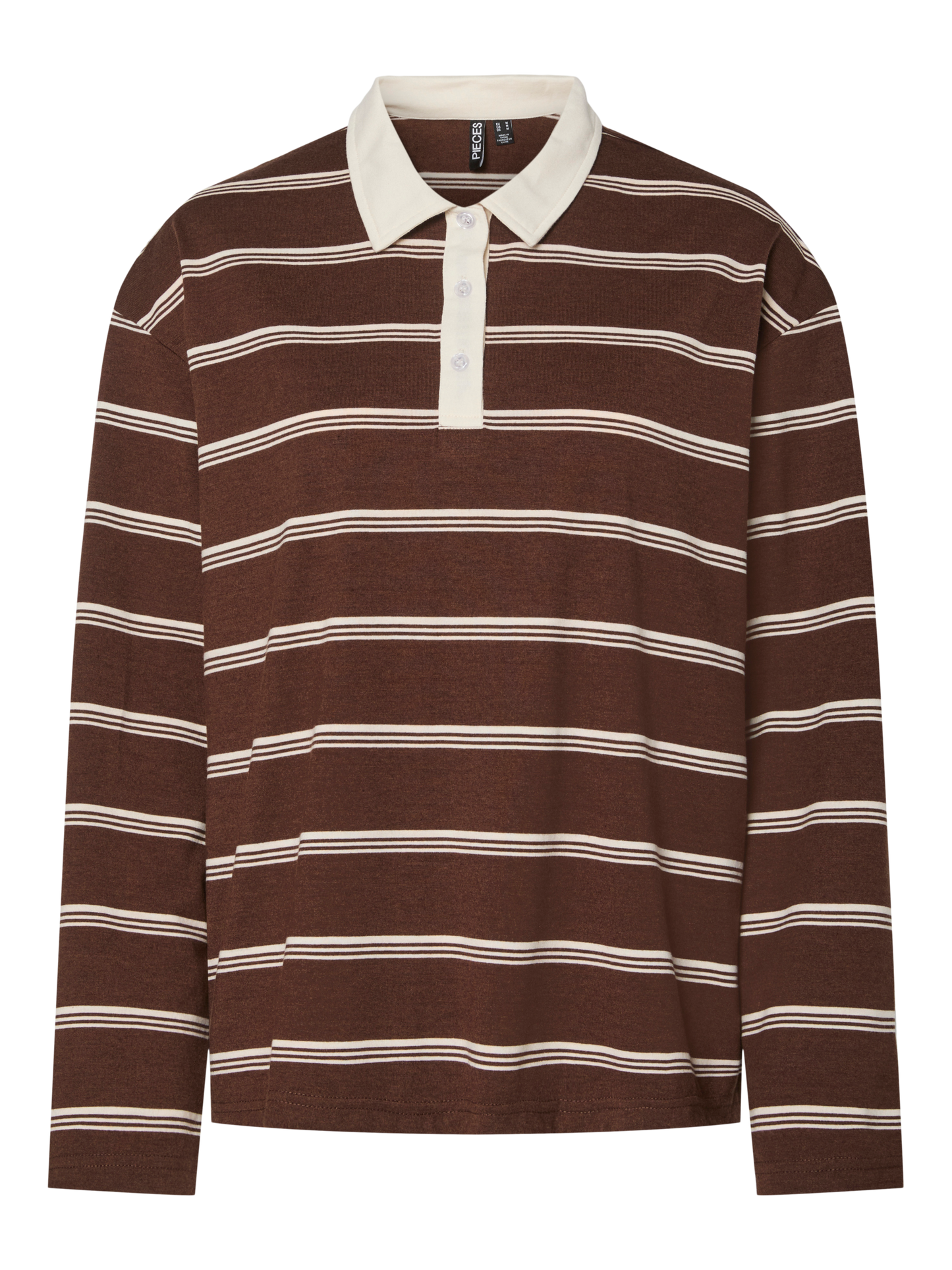 PIECES  PCSADIE LS POLO TOP JRS D2D | Chicory Coffee Cloud dancer