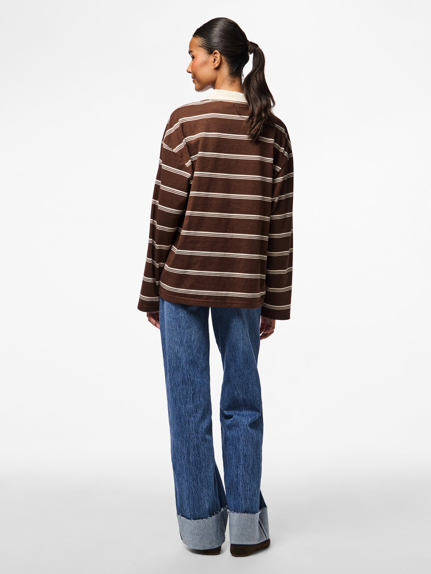 PIECES  PCSADIE LS POLO TOP JRS D2D | Chicory Coffee Cloud dancer