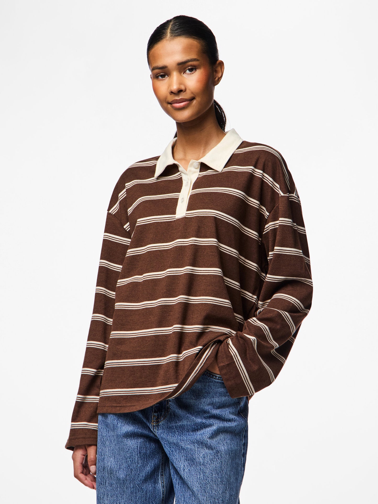 PIECES  PCSADIE LS POLO TOP JRS D2D | Chicory Coffee Cloud dancer