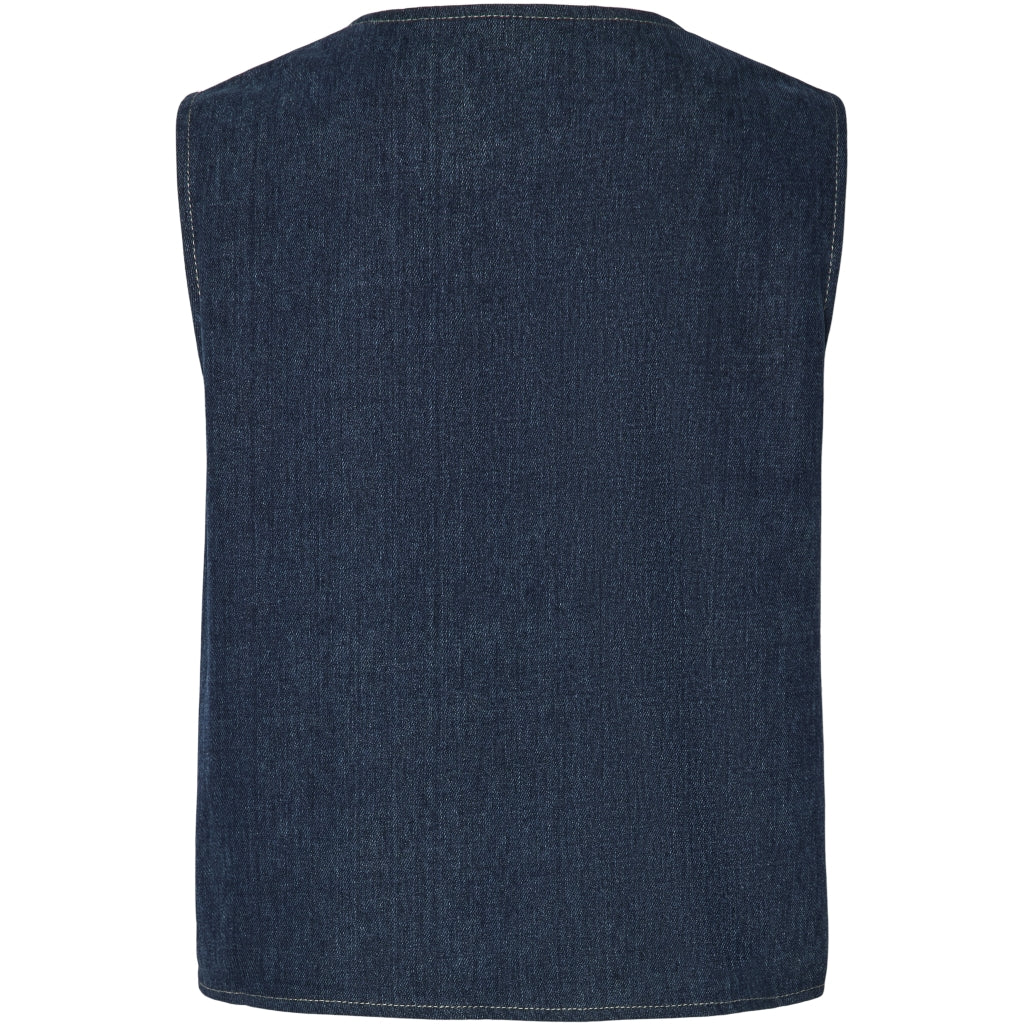 PIECES PCFABIA V-NECK DENIM VEST | Dark Blue