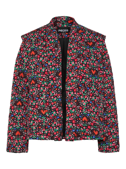 PIECES Black Ditsy flower heart Jacket PCSAROLINE SHORT PRINTED JACKET