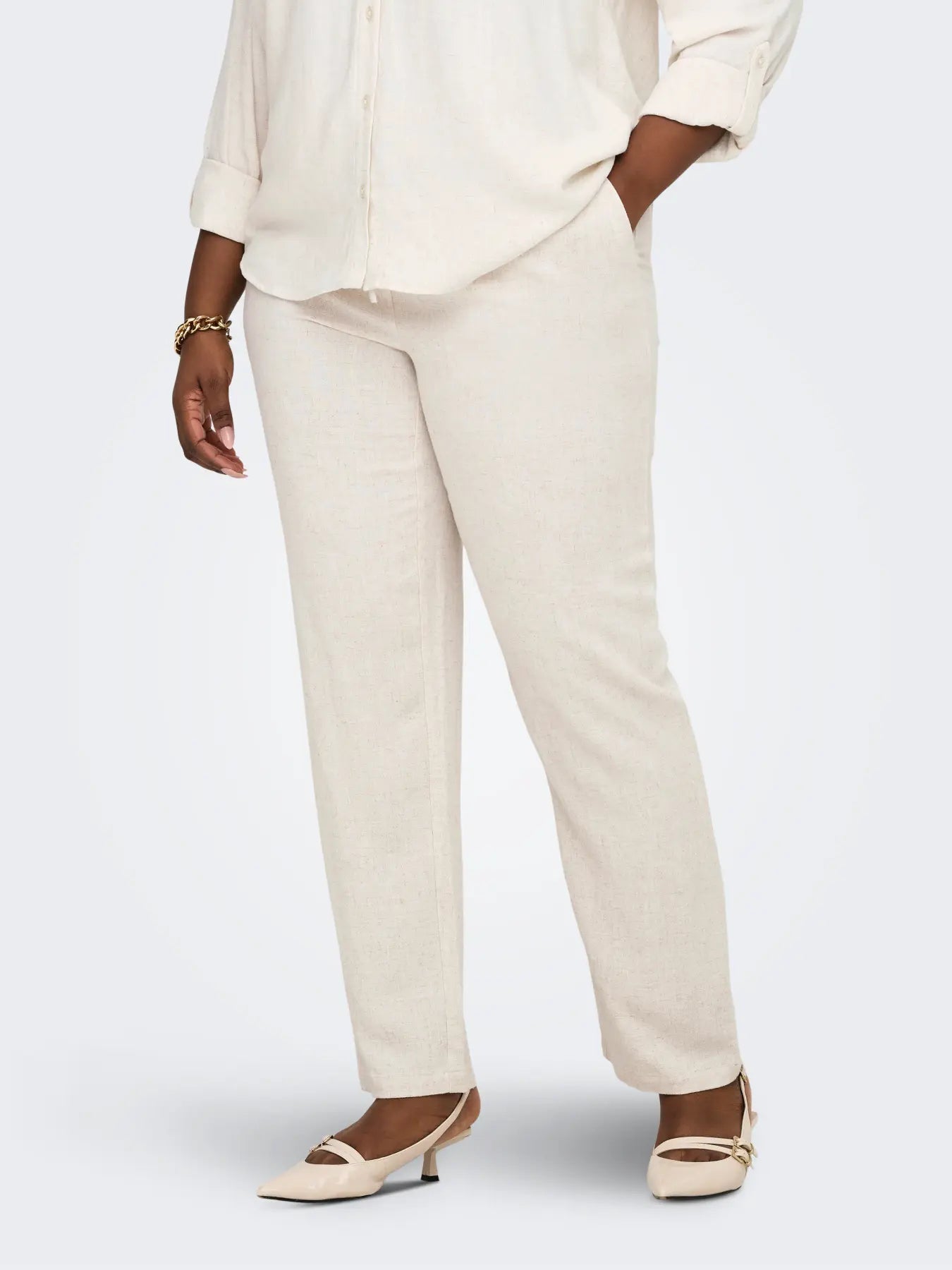 ONLY Carmakoma CARSIESTA HW PULL-UP LINEN PANT | Moonbeam
